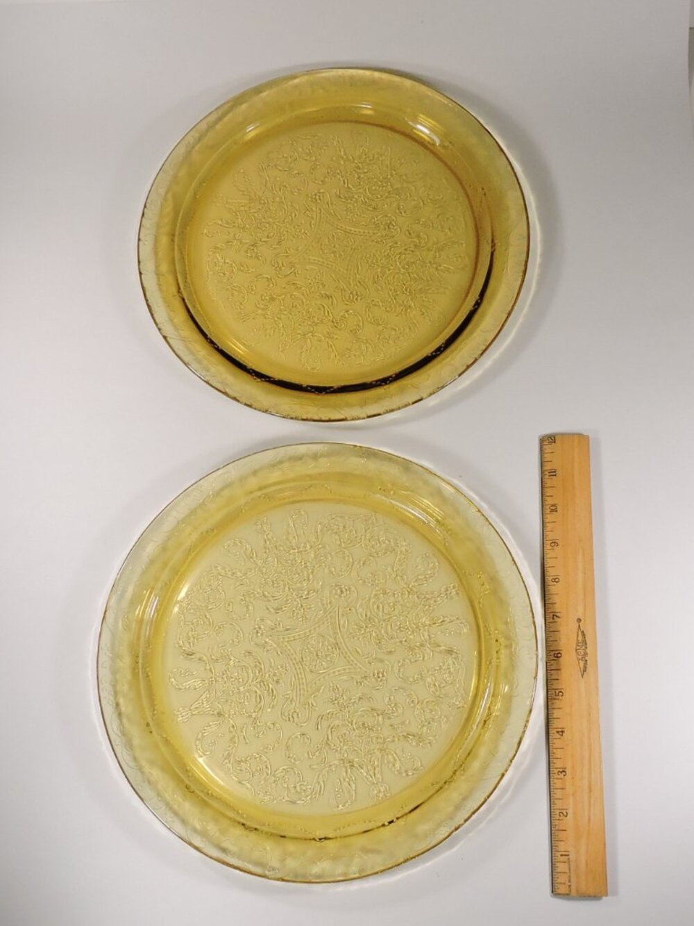 2 Vintage Federal Depression Glass 11.5" Round Serving Platter - Madrid Design